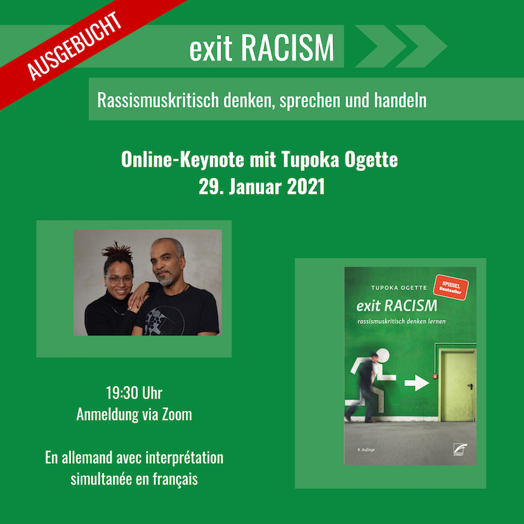 Online-Keynote mit Tupoka Ogette „Exit RACISM – Rassismuskritisch denken, sprechen und handeln“ (ausgebucht)