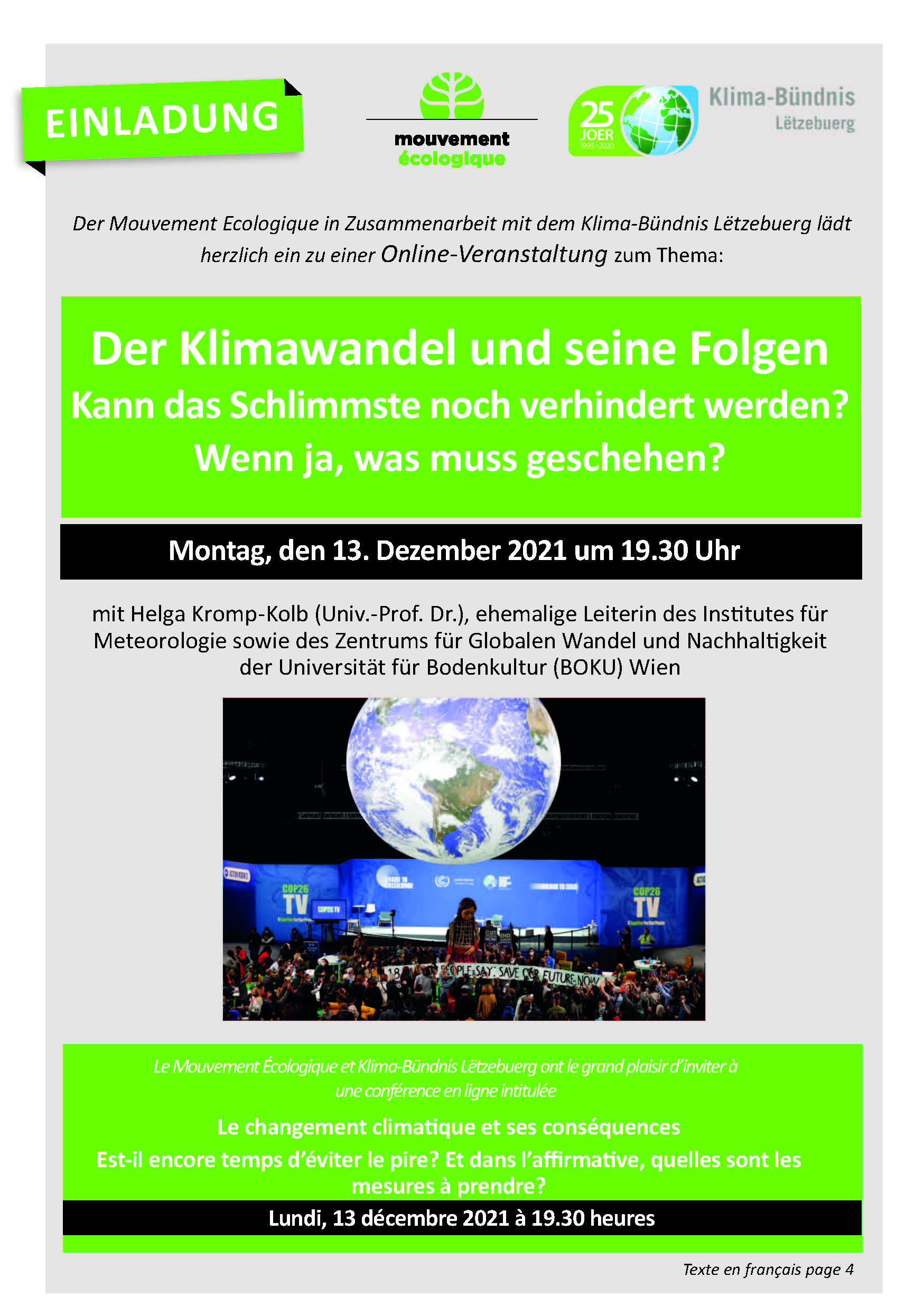 Conférence en ligne du Dr. Helga Kromp-Kolb: Le changement climatique et ses conséquences